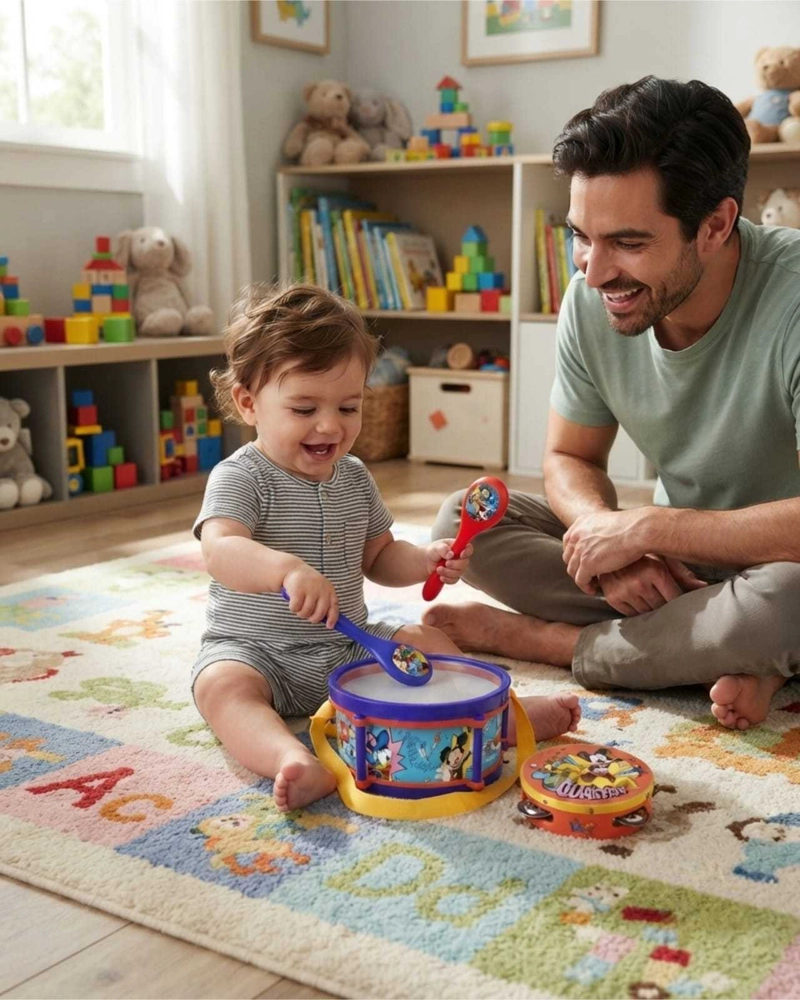 JUGUETE DIDACTICO MUSICAL TAMBOR Y BAQUETAS DE MIKEY MOUSE - 1