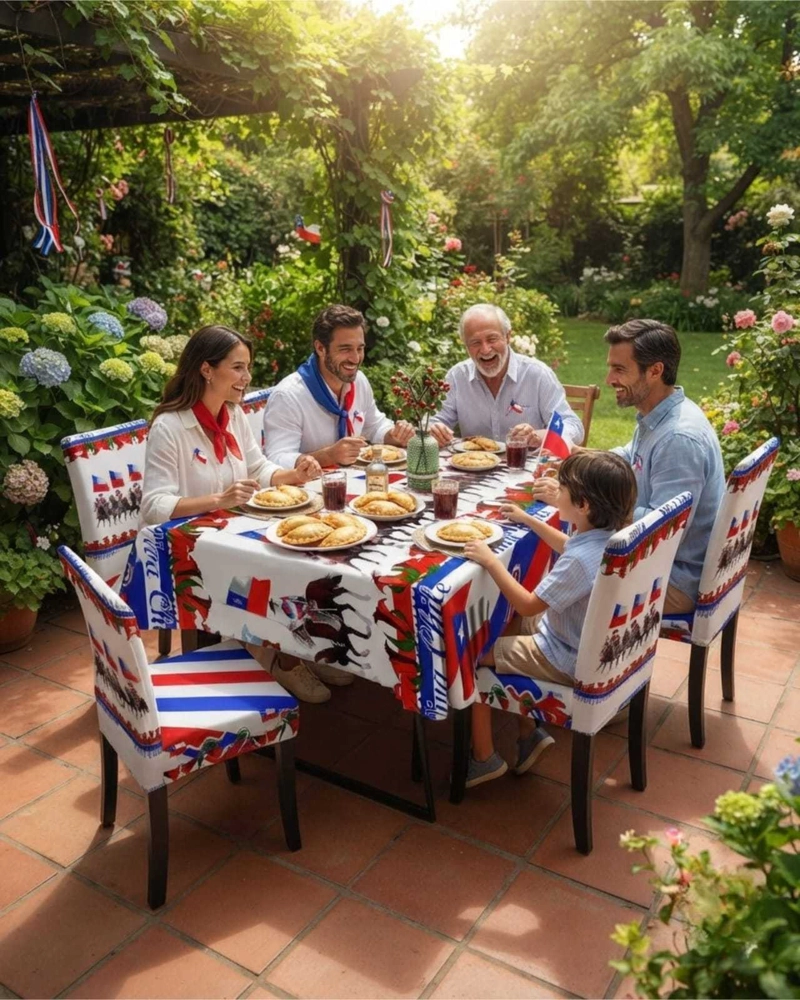 SET FIESTAS PATRIAS: MANTEL DIECIOCHERO + 6 FUNDAS DE SILLAS - 2