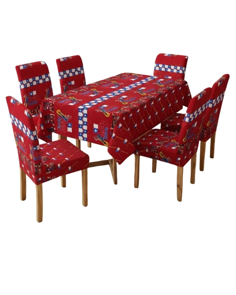 SET MANTEL Y 6 FUNDAS DE SILLA FIESTAS PATRIAS DISEÑO DIECIOCHERO - 6
