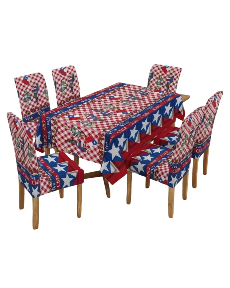 SET MANTEL Y 6 FUNDAS DE SILLA FIESTAS PATRIAS DISEÑO DIECIOCHERO - 6