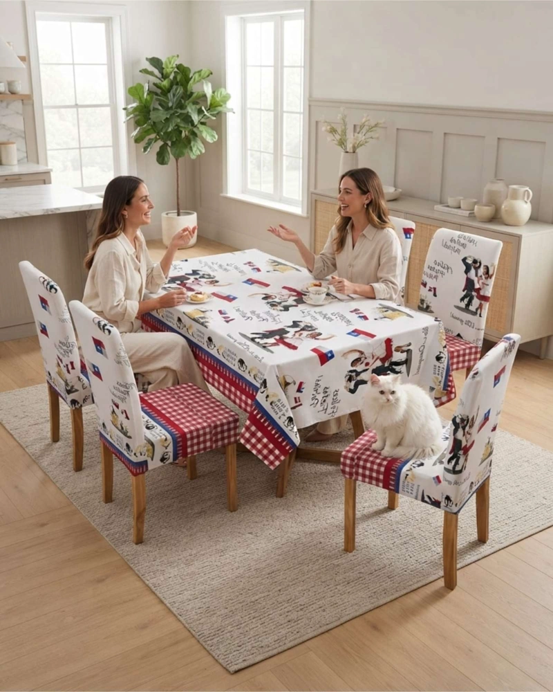 SET MANTEL Y 6 FUNDAS DE SILLA FIESTAS PATRIAS DISEÑO DIECIOCHERO - 5