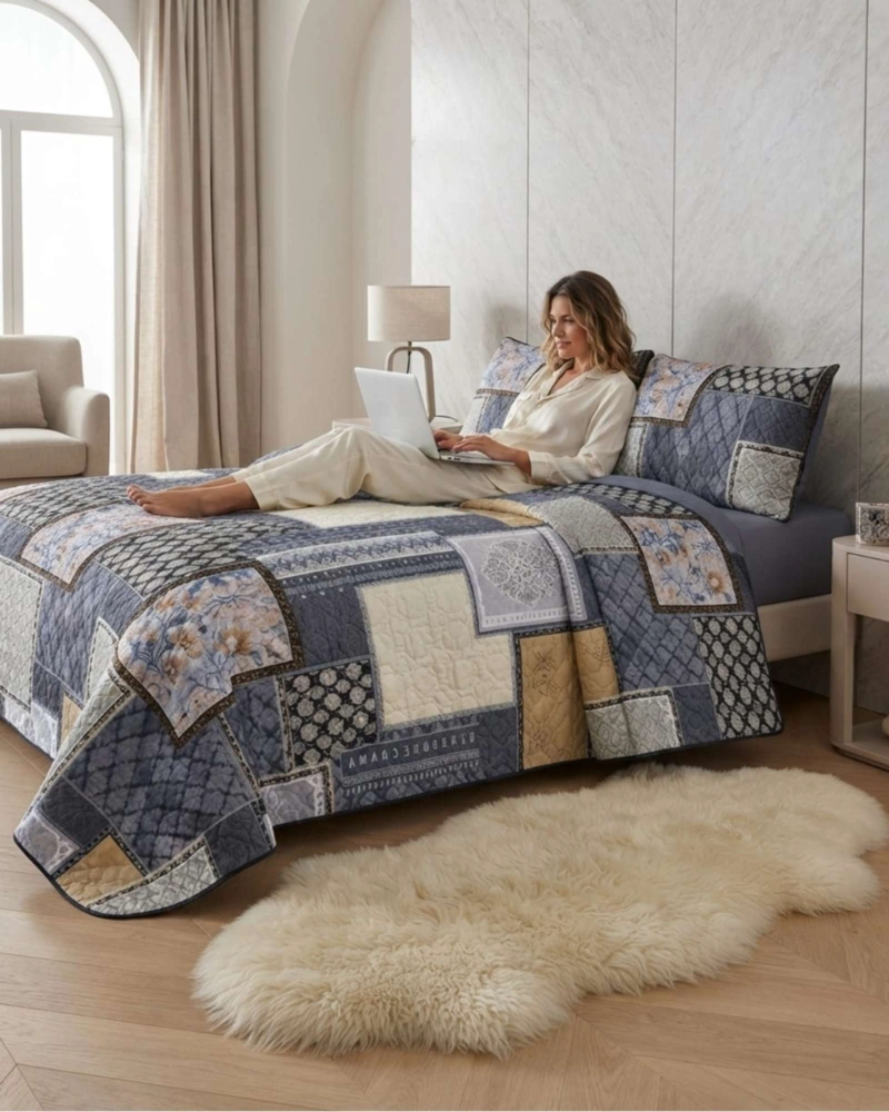 CUBRECAMA QUILT DE VERANO KING DELGADO ULTRA LIVIANO + 2 ALMOHADAS - 2