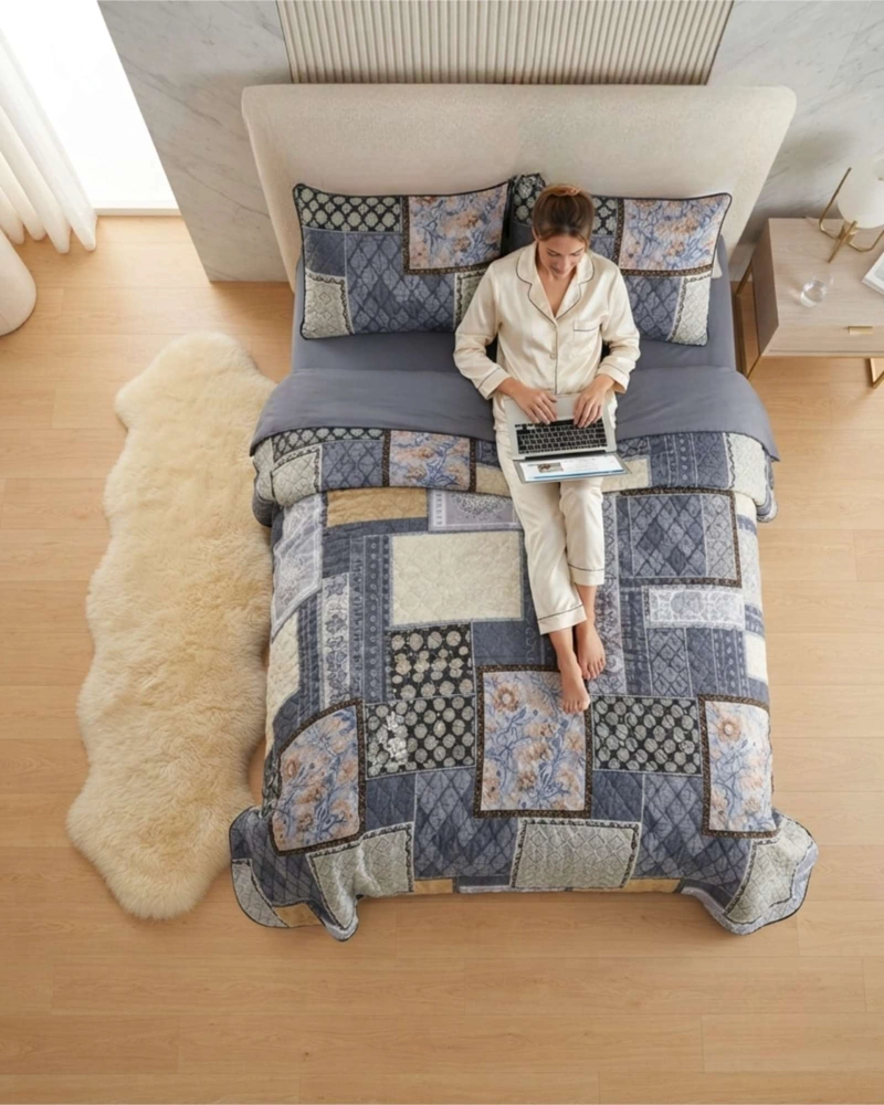 CUBRECAMA QUILT DE VERANO KING DELGADO ULTRA LIVIANO + 2 ALMOHADAS - 3