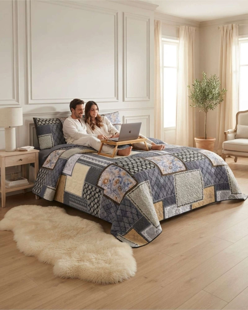 CUBRECAMA QUILT DE VERANO KING DELGADO ULTRA LIVIANO + 2 ALMOHADAS - 4