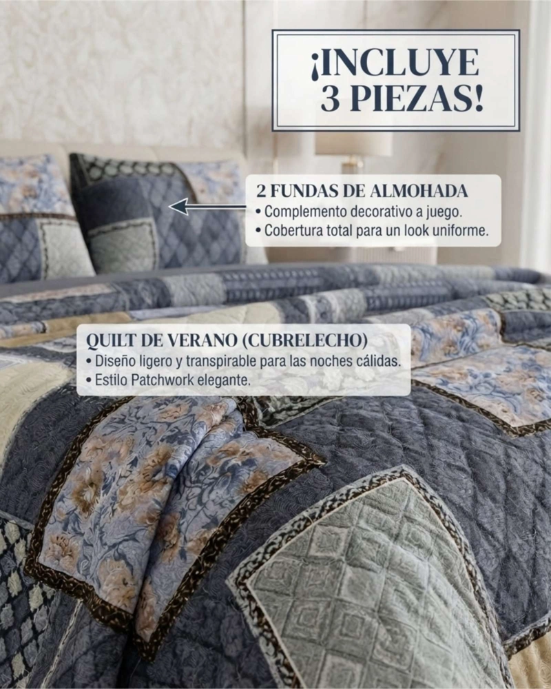 CUBRECAMA QUILT DE VERANO KING DELGADO ULTRA LIVIANO + 2 ALMOHADAS - 5