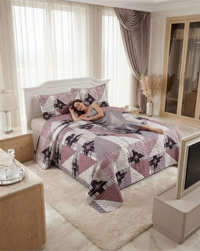 CUBRECAMA QUILT DE VERANO 2 PLAZAS DELGADO + 2 ALMOHADADAS - 3