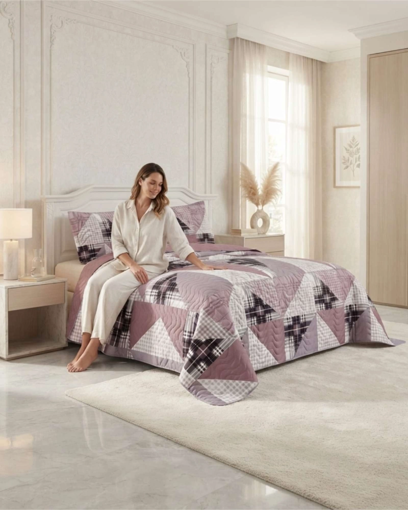 CUBRECAMA QUILT DE VERANO 2 PLAZAS DELGADO + 2 ALMOHADADAS - 5