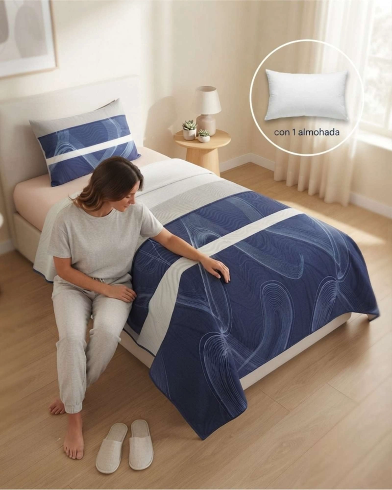 CUBRECAMA QUILT DE VERANO 1.5 PLAZAS DELGADO + 1 ALMOHADA - 2