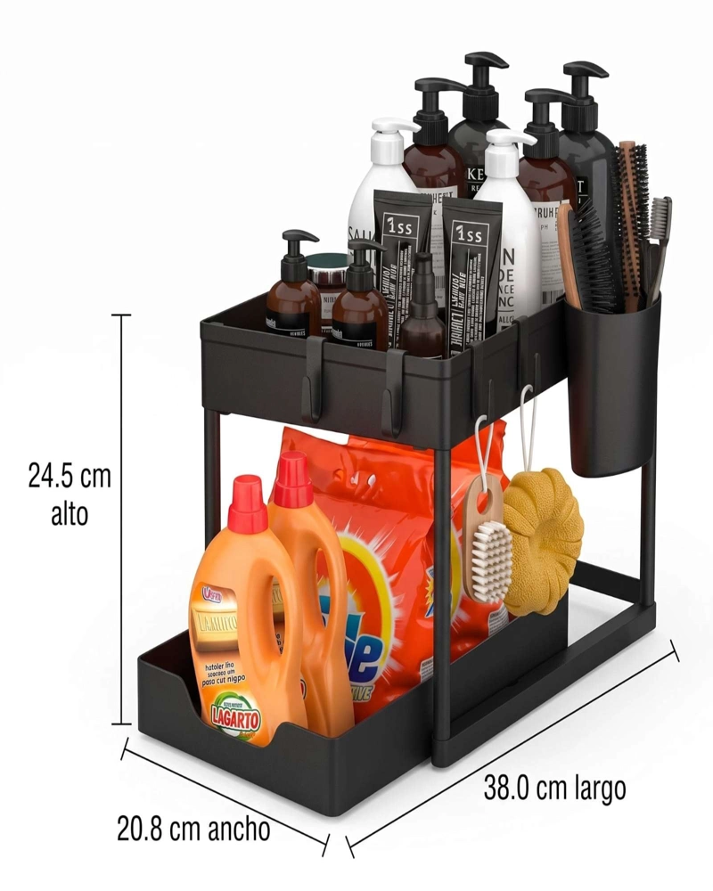 ORGANIZADOR GABINETE DESLIZANTE 2 NIVELES BAÑO Y COCINA - 6