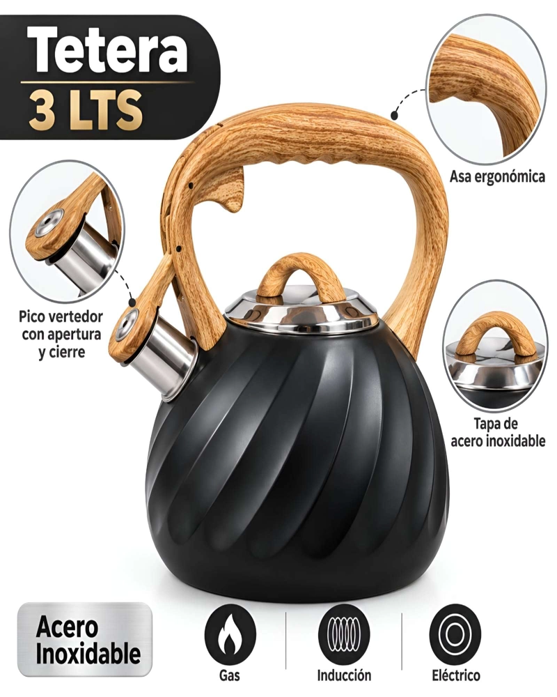 TETERA DE ACERO INOXIDABLE 3 LITROS MULTICOCINA - 5