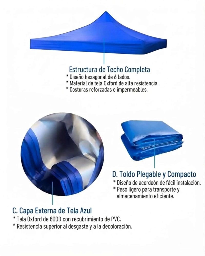 LONA CARPA REPUESTO PARA TOLDO IMPERMEABLE PLEGABLE 3X3 METROS - 4