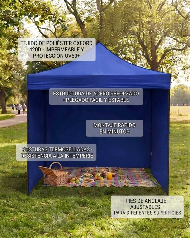 TOLDO CARPA PLEGABLE 3X3M CON CORTINAS LATERALES IMPERMEABLE FILTRO UV - 3