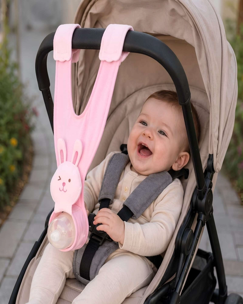 SOPORTE Y CORREA AJUSTABLE PARA BIBERON DE BEBE  PARA COCHE Y SILL - 3