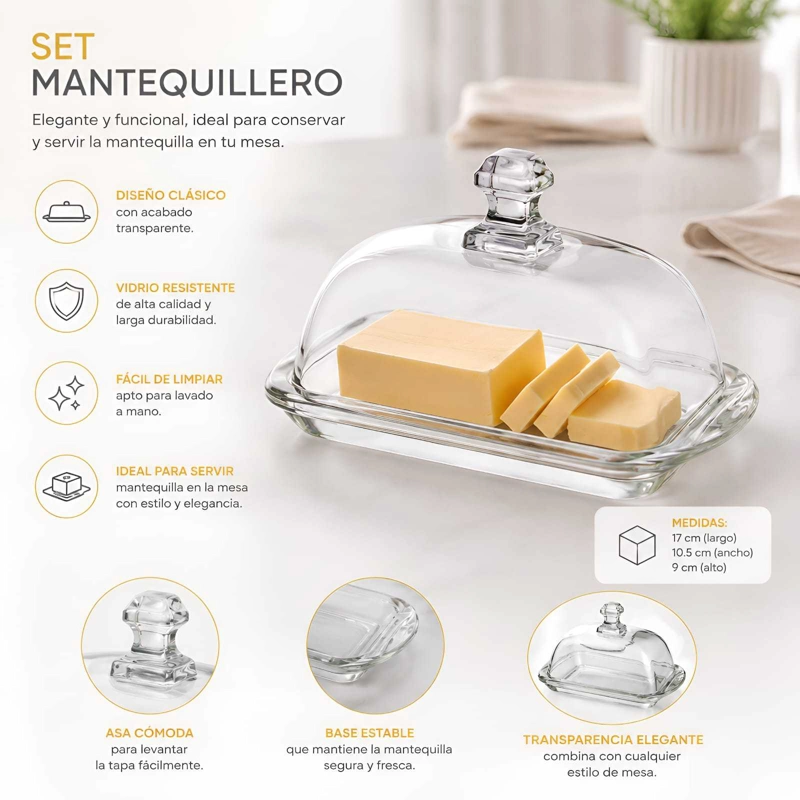 SET MANTEQUILLERO DE VIDRIO MODELO BRISTOL 17 CM - 6