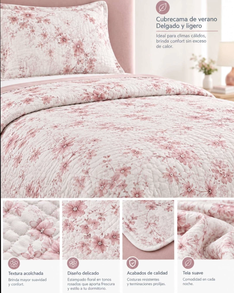 CUBRECAMA DE VERANO PLAZA Y MEDIA LIVIANO Y FRESCO CUBRELECHO QUILT - 2