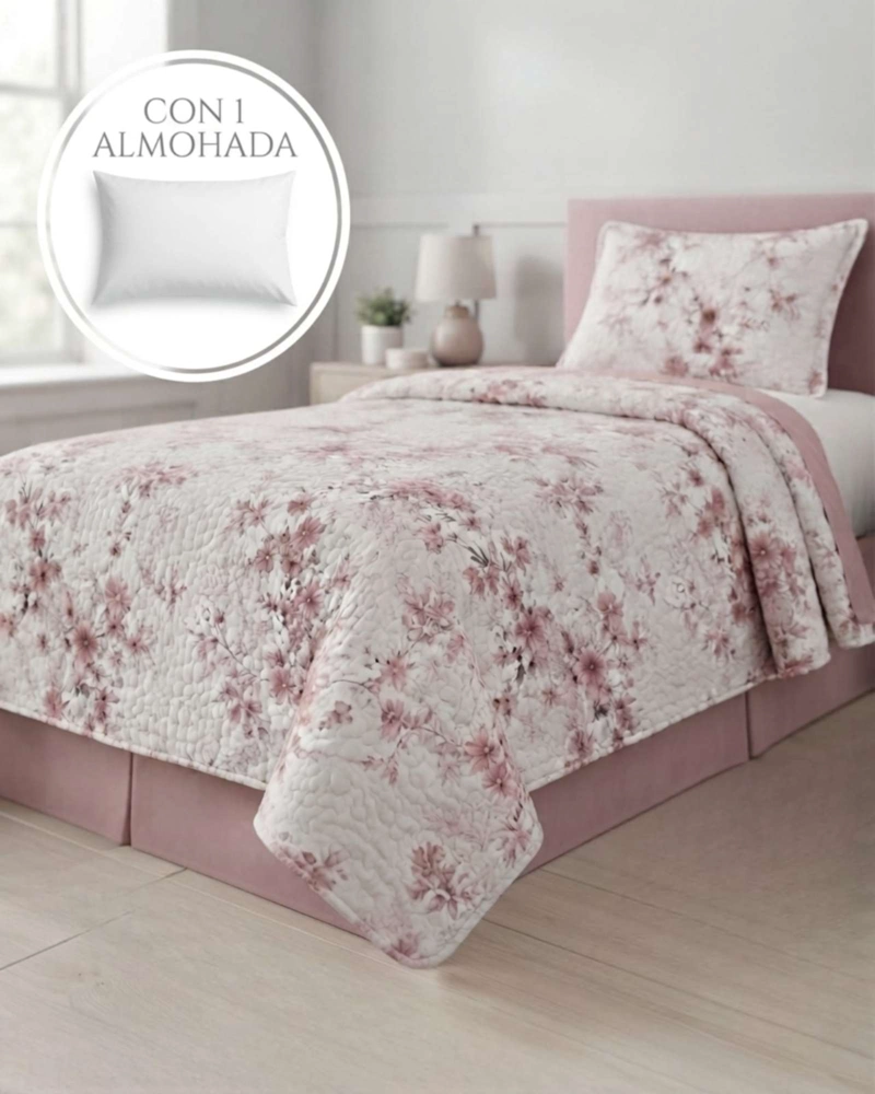 CUBRECAMA DE VERANO PLAZA Y MEDIA LIVIANO Y FRESCO CUBRELECHO QUILT - 4