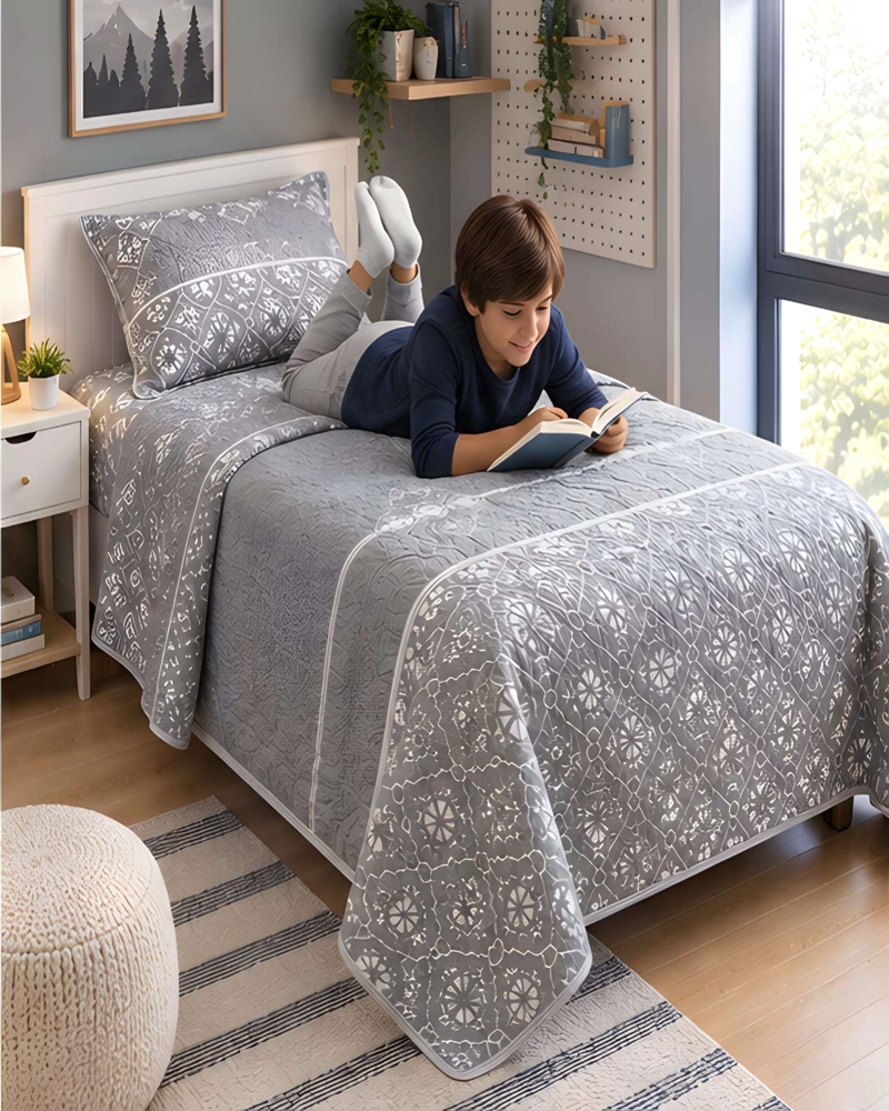 SET DE CUBRE CAMA Y FUNDA DE ALMOHADA ACOLCHADO PLAZA Y MEDIA 180X230CM - 2