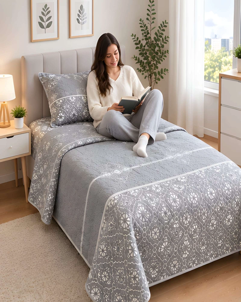 SET DE CUBRE CAMA Y FUNDA DE ALMOHADA ACOLCHADO PLAZA Y MEDIA 180X230CM - 3