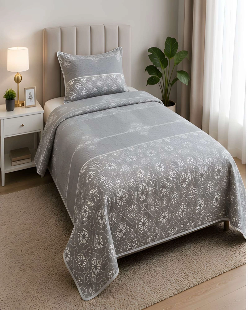 SET DE CUBRE CAMA Y FUNDA DE ALMOHADA ACOLCHADO PLAZA Y MEDIA 180X230CM - 4