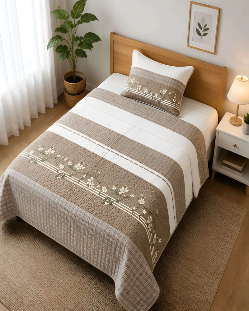 CUBRECAMA ACOLCHADO 1.5 PLAZAS (180X230 CM) + 1 ALMOHADA + 1 FUNDA - 1