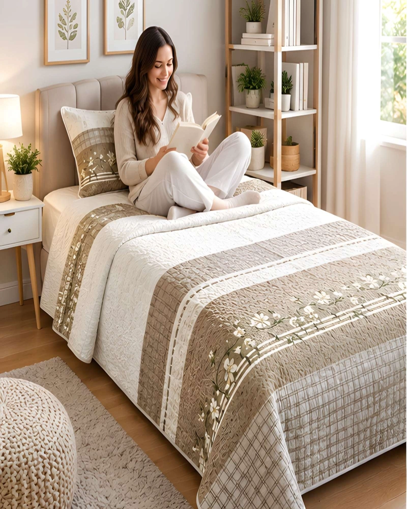 CUBRECAMA ACOLCHADO 1.5 PLAZAS (180X230 CM) + 1 ALMOHADA + 1 FUNDA - 3