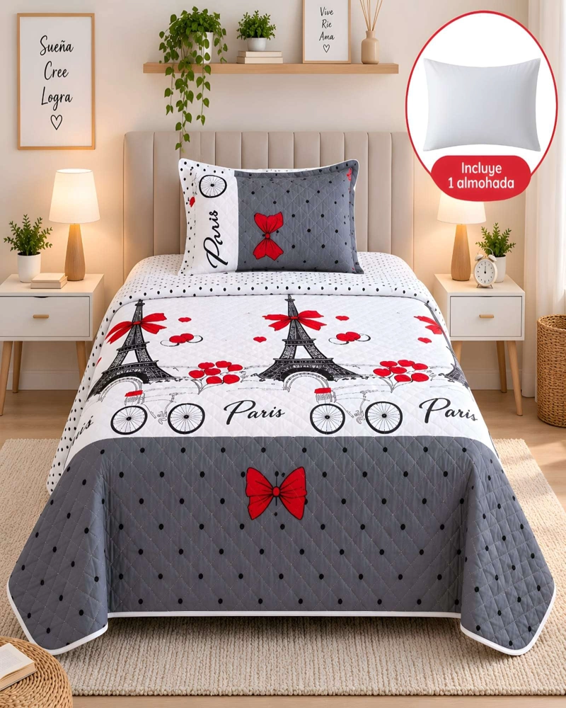 CUBRECAMA 1.5 PLAZAS (180X230 CM) + 1 ALMOHADA + 1 FUNDA - 6