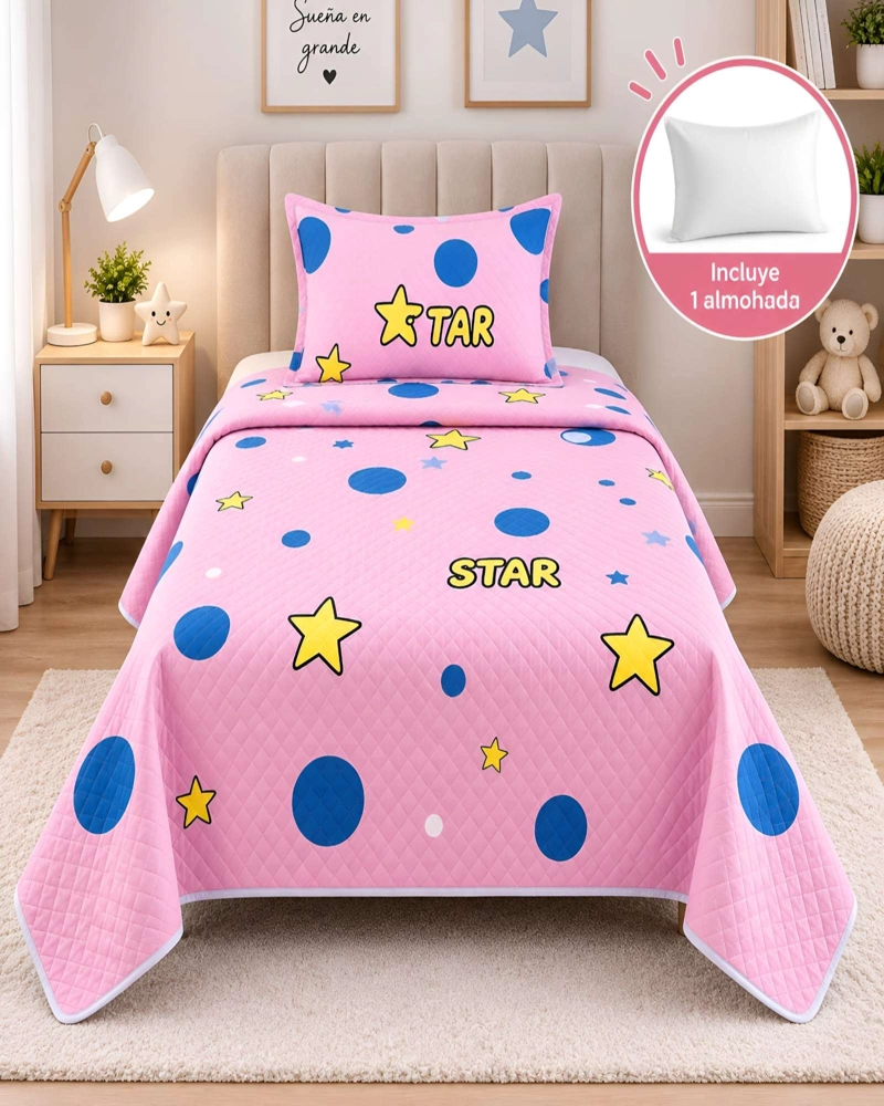 CUBRECAMA ACOLCHADO 1.5 PLAZAS (180X230 CM) + 1 ALMOHADA + 1 FUNDA - 5