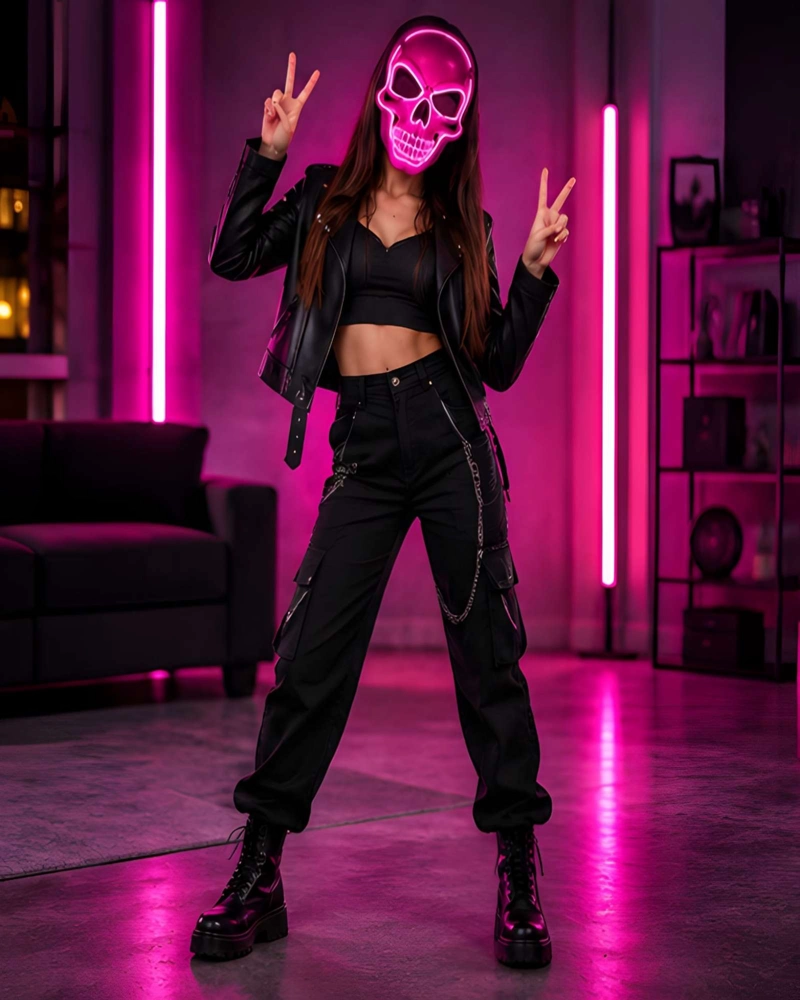 MASCARA DE CALAVERA LED EFECTO NEON IDEAL PARA HALLOWEEN - 4
