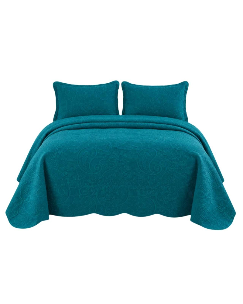 SET CUBRECAMA QUILT VERANO TURQUESA 2 PLAZAS RELIEVE + JUEGO DE SABANAS - 6
