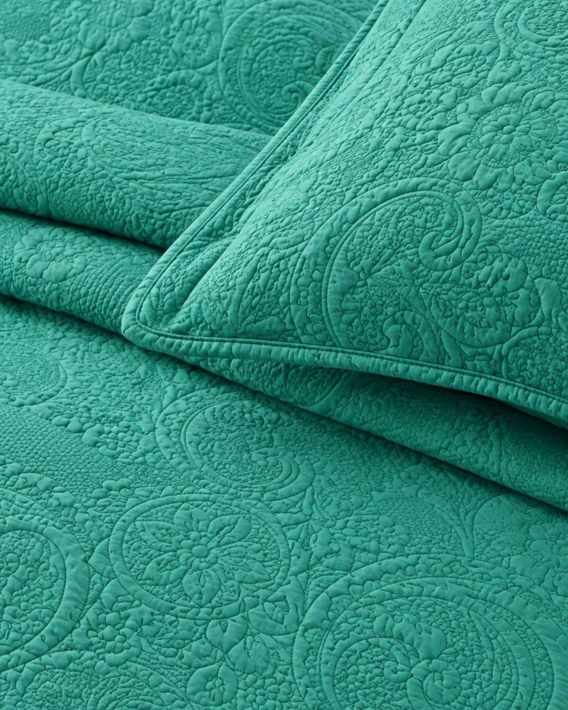 QUILT CUBRECAMA 1.5 PLAZAS TURQUESA VERANO DISEÑO RELIEVE - 1