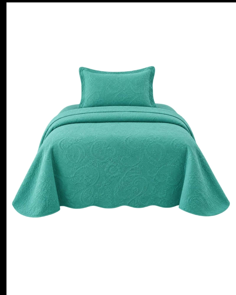 QUILT CUBRECAMA 1.5 PLAZAS TURQUESA VERANO DISEÑO RELIEVE - 6