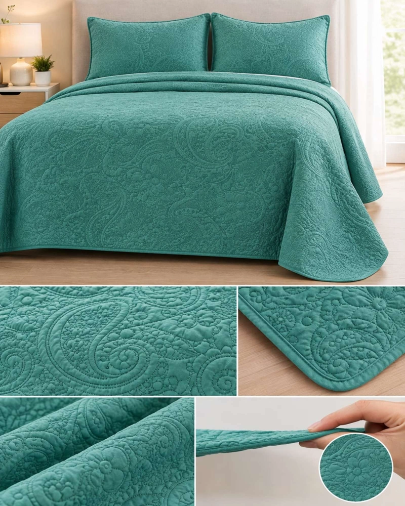QUILT CUBRECAMA 2 PLAZAS TURQUESA VERANO DISEÑO RELIEVE - 5