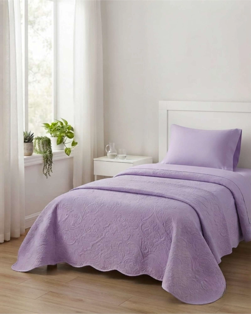 CUBRECAMA QUILT DE VERANO LISO 1.5 PLAZAS CON RELIEVE - 3