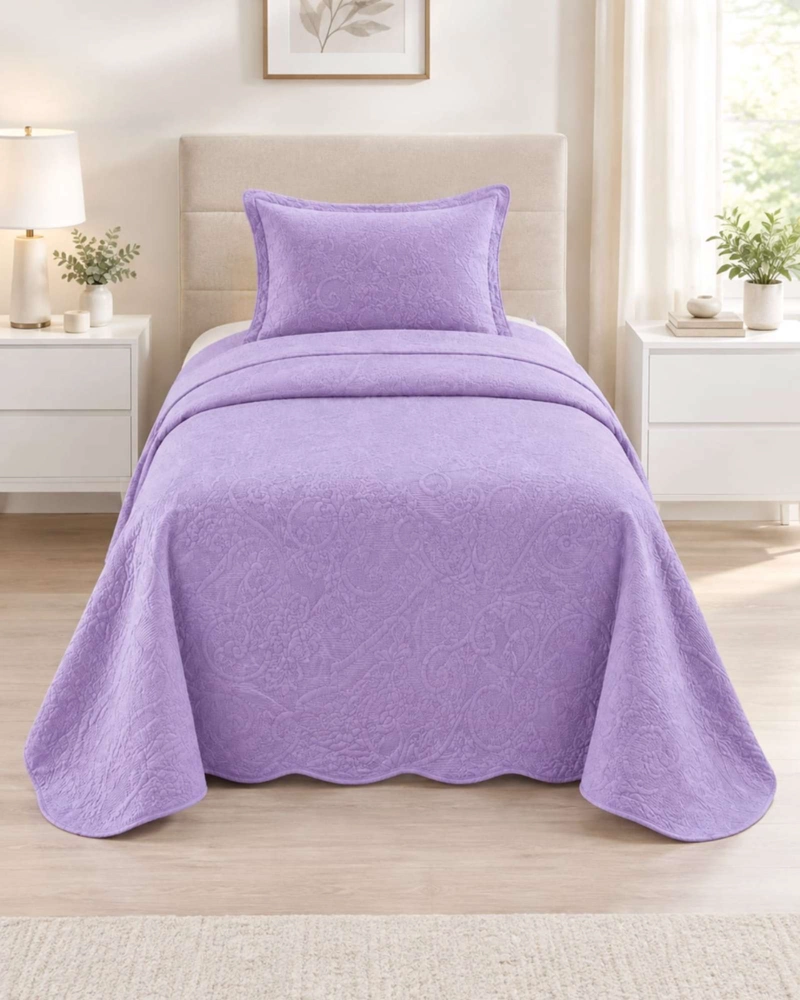 CUBRECAMA QUILT DE VERANO LISO 1.5 PLAZAS CON RELIEVE - 4