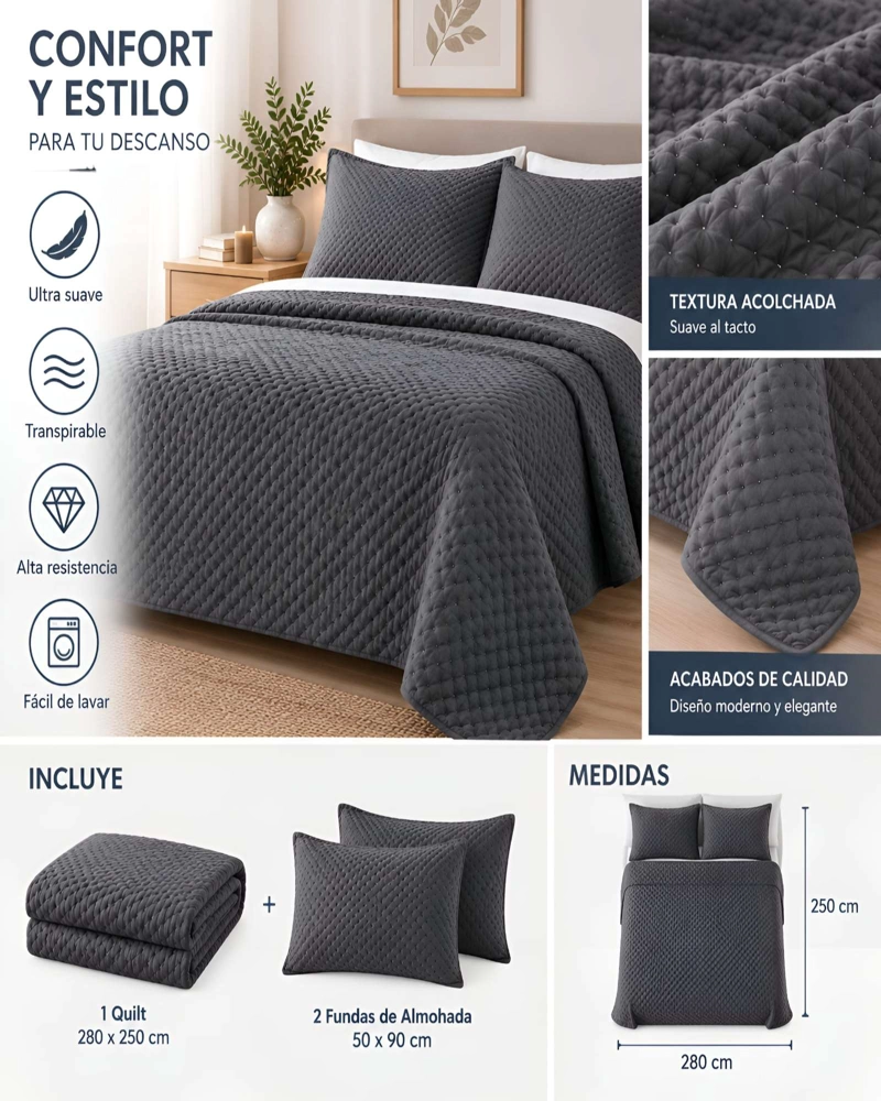 QUILT CADIZ ULTRA SOFT MASHINI SUPER KING 280 X 250 CM - 5