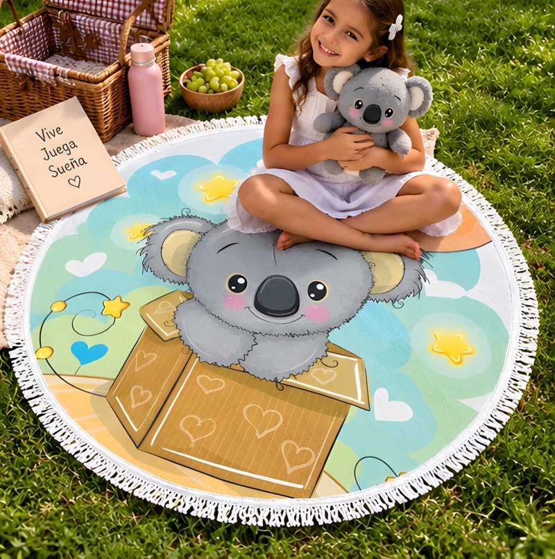 TOALLA REDONDA DE PLAYA Y PISCINA CON ESTAMPADO Y FLECOS 150 CM - 4