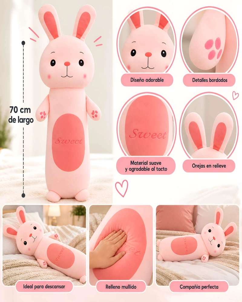 PELUCHE GIGANTE ALMOHADA ABRAZABLE DE 70 CM ULTRA SUAVE - 5