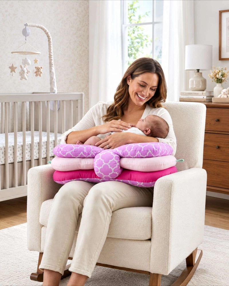 COJIN DE LACTANCIA AJUSTABLE PARA BEBE  DISEÑO LAZO ROSA - 2