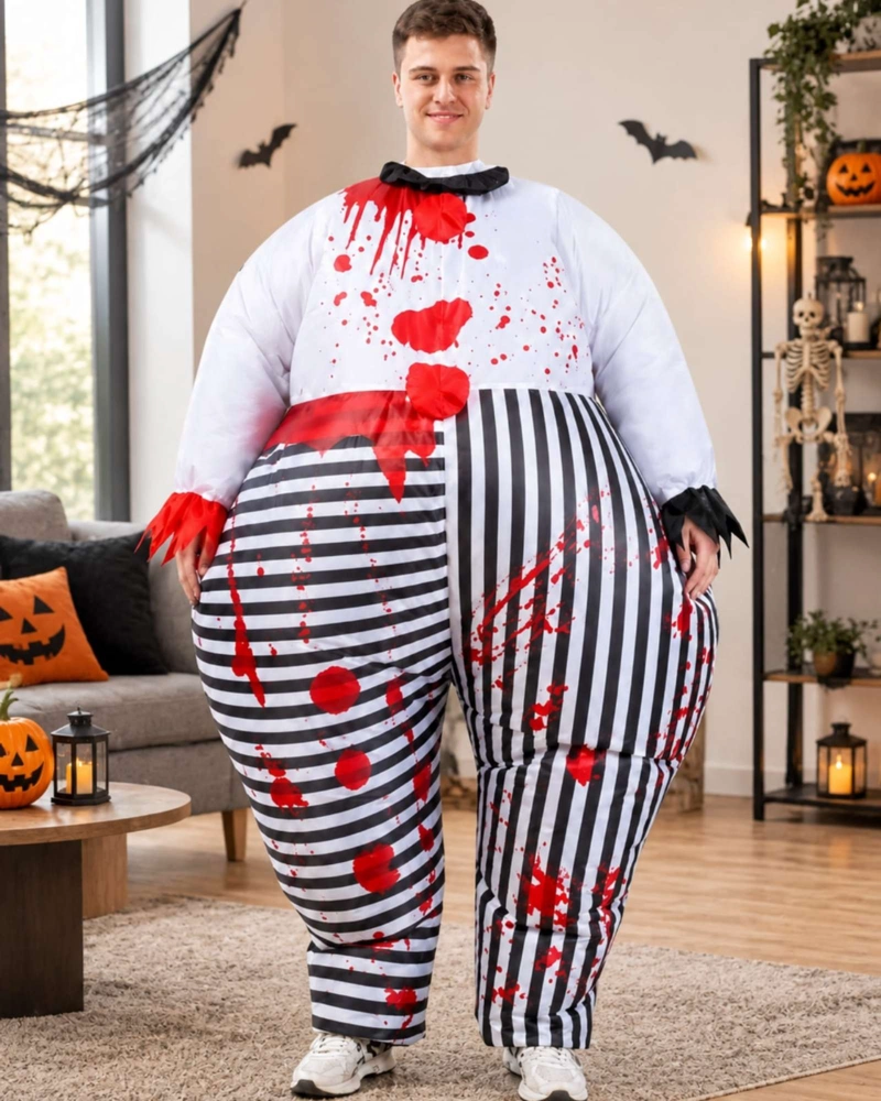 DISFRAZ DE HALLOWEEN PARA ADULTO CON RAYAS BLANCAS Y NEGRAS Y EFECTO SANGRE - 1