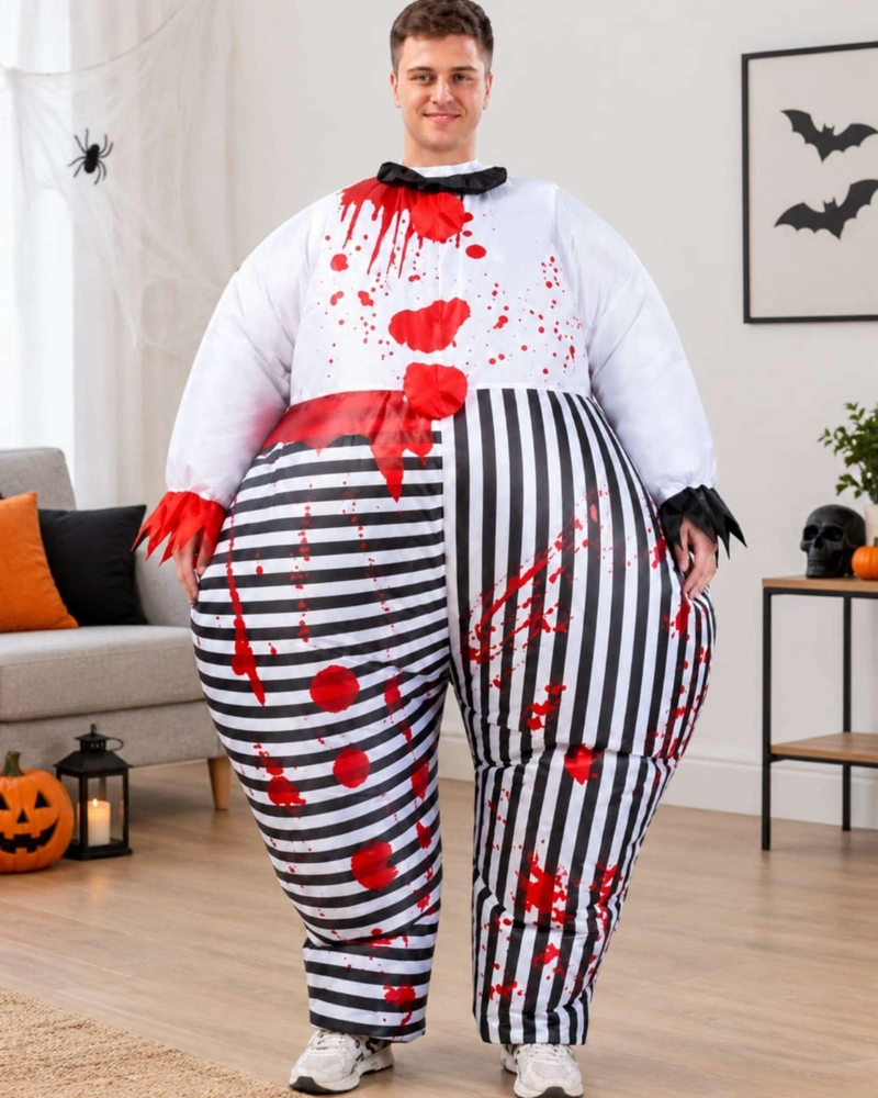 DISFRAZ DE HALLOWEEN PARA ADULTO CON RAYAS BLANCAS Y NEGRAS Y EFECTO SANGRE - 3