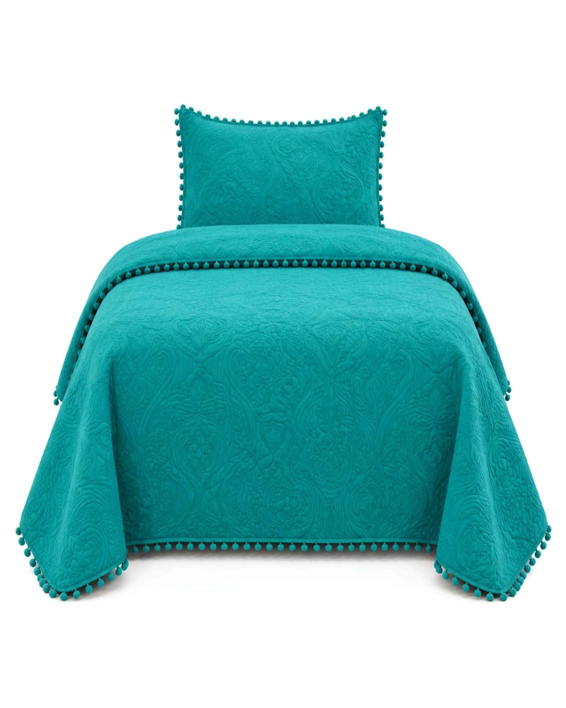 CUBRECAMA DE 1.5 PLAZA CON DISEÑO EN RELIEVE Y POMPONES DECORATIVOS - 6