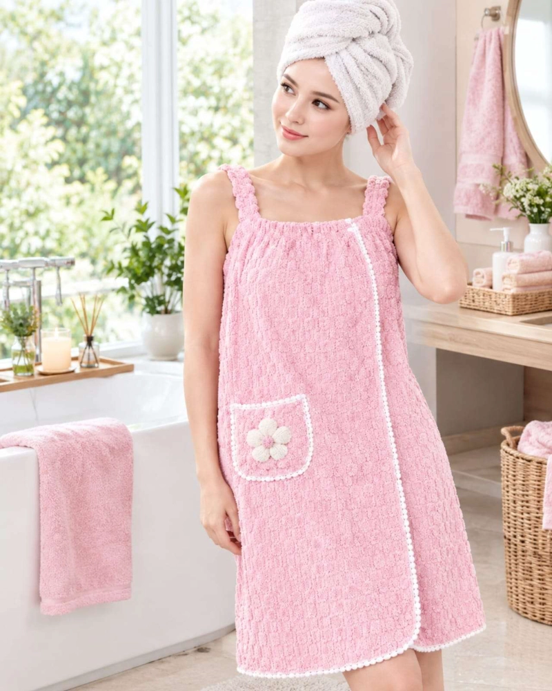 VESTIDO DE TOALLA PARA MUJER CON BOLSILLO Y TIRANTES - 1