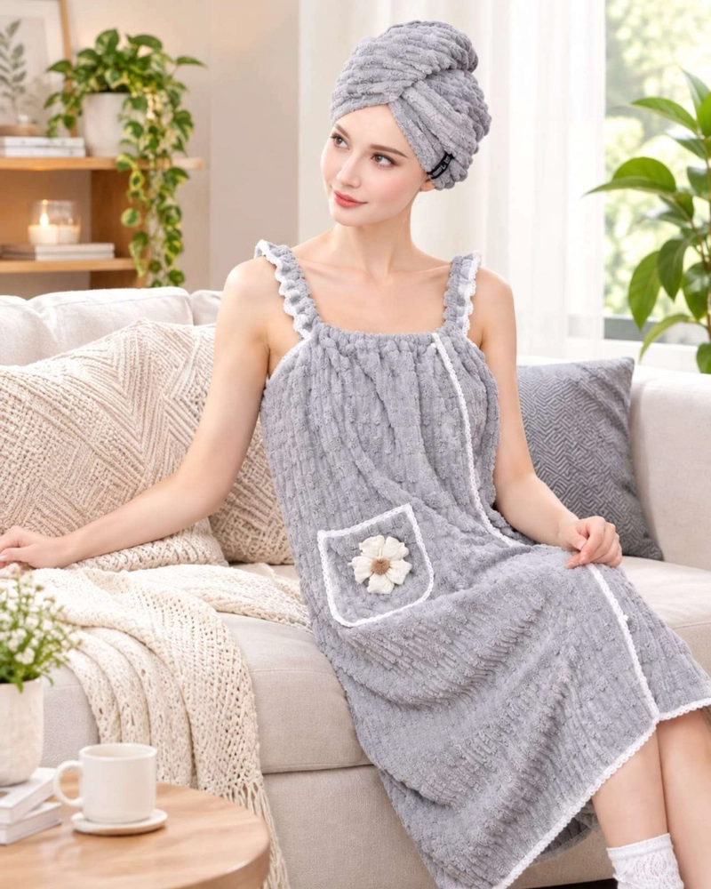 VESTIDO DE TOALLA PARA MUJER CON BOLSILLO Y TIRANTES - 2
