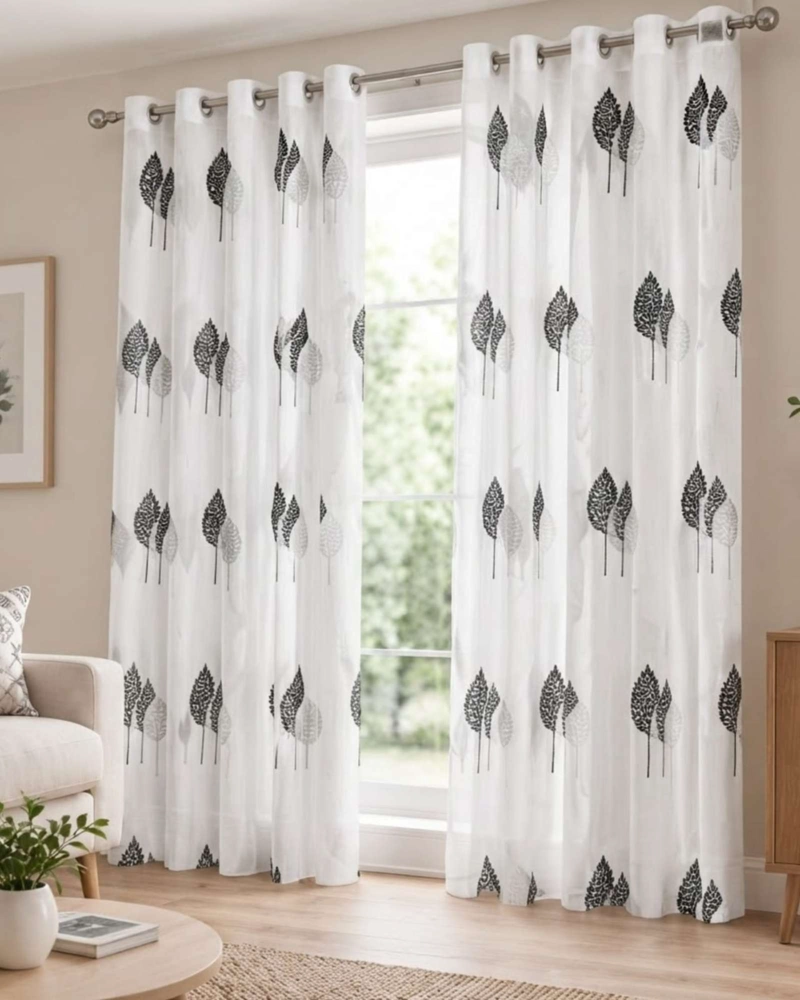 CORTINAS VISILLO TRANSLUCIDAS DISEÑO BOTANICO 2 UNIDADES - 2