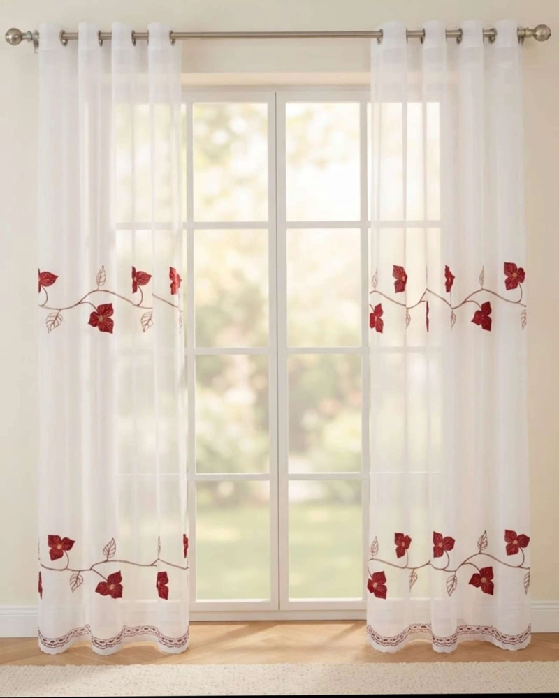 CORTINAS VISILLO TRANSLUCIDAS DISEÑO BOTANICO 2 UNIDADES - 1