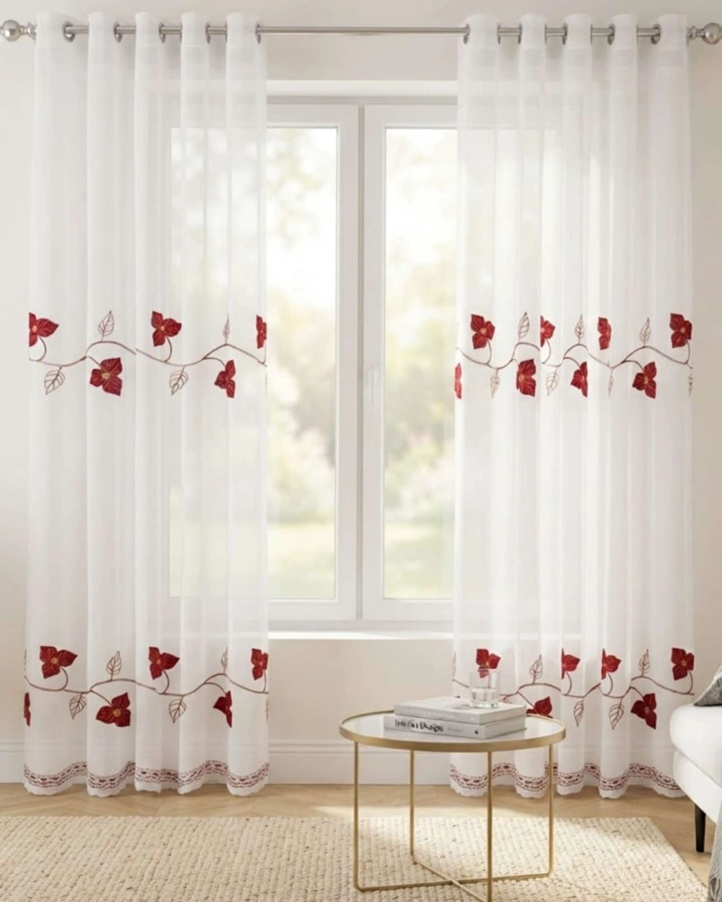 CORTINAS VISILLO TRANSLUCIDAS DISEÑO BOTANICO 2 UNIDADES - 5