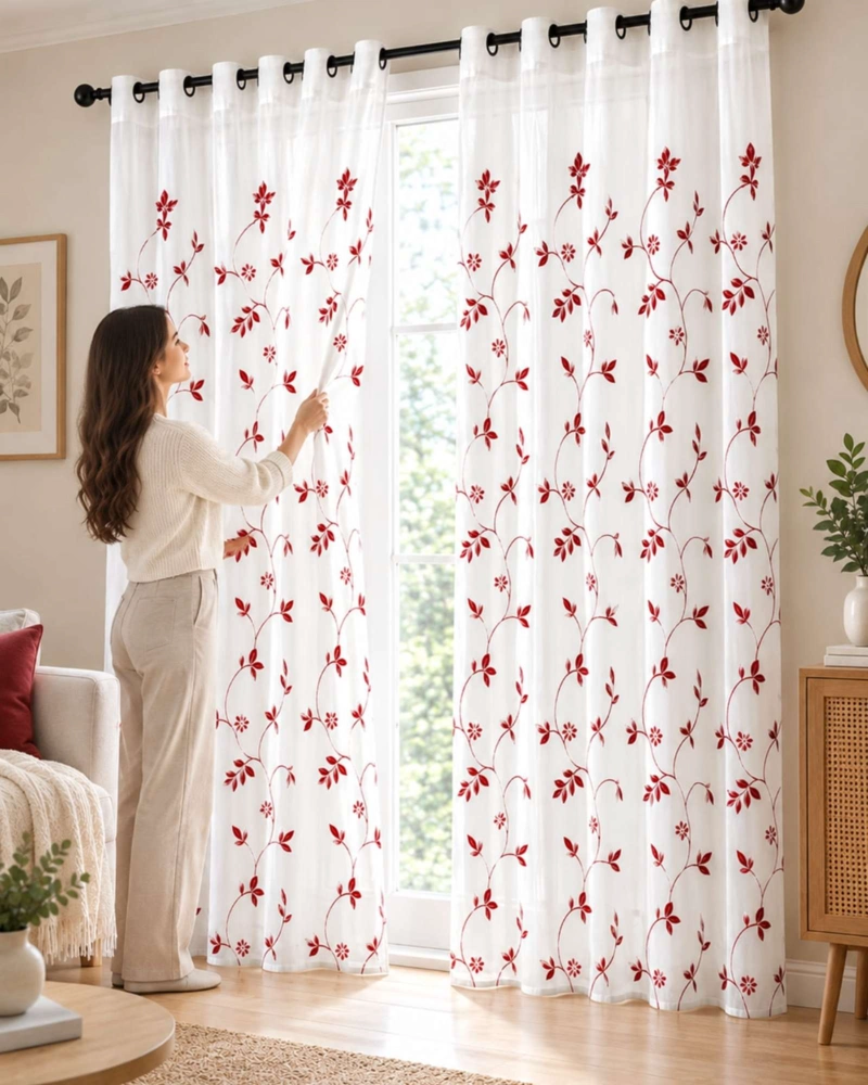 CORTINAS VISILLO TRANSLUCIDAS DISEÑO BOTANICO 2 UNIDADES - 2