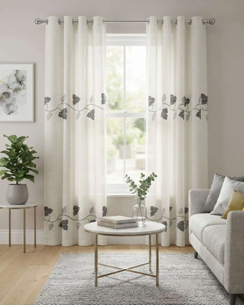 CORTINAS VISILLO TRANSLUCIDAS DISEÑO BOTANICO 2 UNIDADES - 1