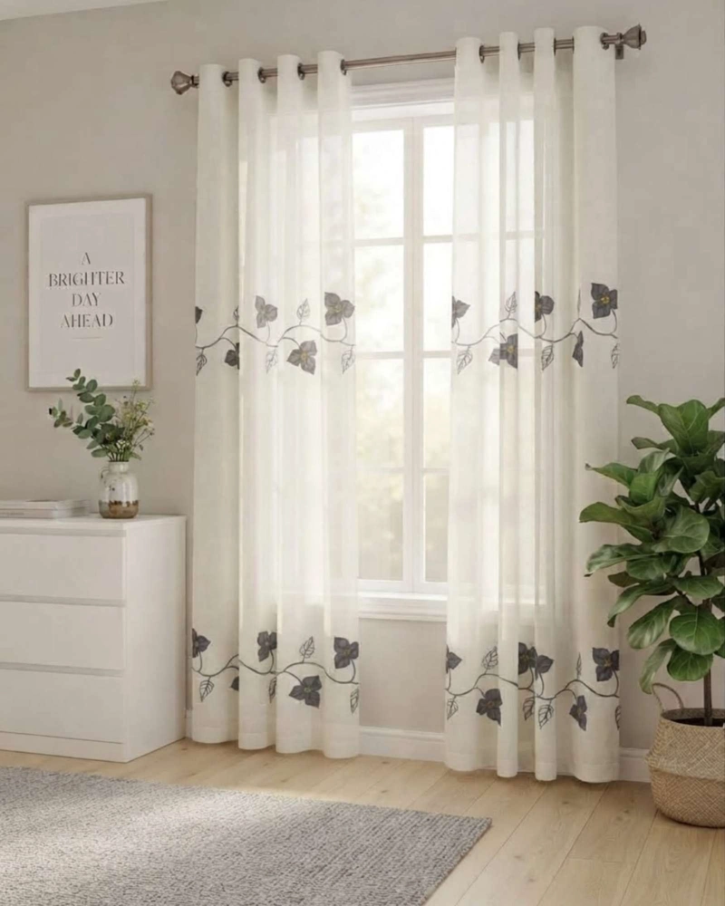 CORTINAS VISILLO TRANSLUCIDAS DISEÑO BOTANICO 2 UNIDADES - 2