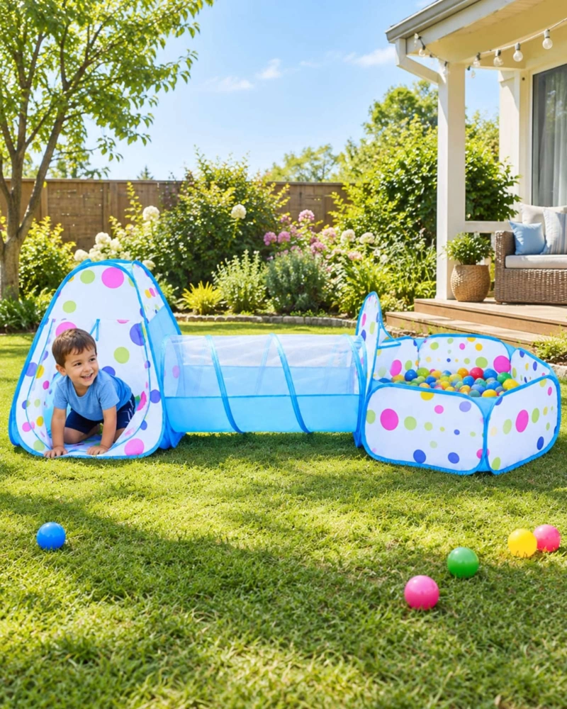 CARPA INFANTIL CON TUNEL Y PISCINA DE PELOTAS MULTICOLOR - 2